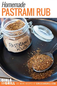 a plate with some spices on it and the words homemade pasteami rub in a jar