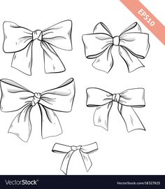 four bows with ribbons on white background