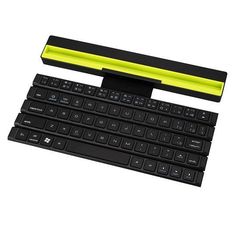 a black keyboard with yellow trim on it