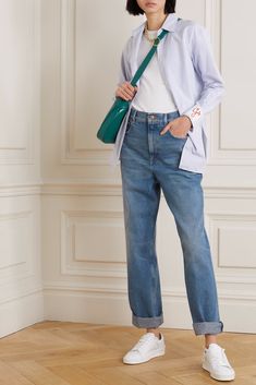 Mid denim Kim high-rise boyfriend jeans | GOLDEN GOOSE | NET-A-PORTER Boyfriend Jeans Outfit, High Rise Boyfriend Jeans, Designer Jeans For Women, England Trip, Keds Style, Bleached Jeans, Body Outfit, 2024 Style, Embellished Jeans