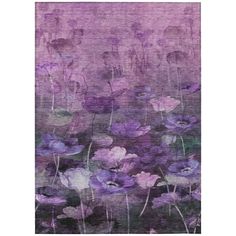 an abstract painting with purple and white flowers