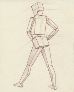 a pencil drawing of a man with a box on his head and hands behind his back