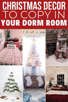 christmas decor to copy in your dorm room with text overlay that reads, christmas decor to copy in your dorm room