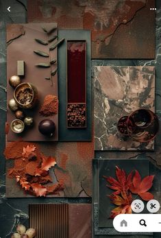 an assortment of autumn decorations displayed on a tabletop with text overlaying the image