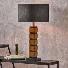 Modern Antique Brass & Matte Black Table Lamp Base – Stacked Design & LED Compatible - Decor interiors