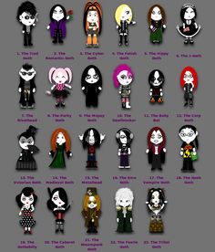 Types of goths Different Types Of Goth, J Goth, Stil Rock, Goth Memes, Hippie Goth, Kei Visual, Goth Subculture, Vampire Goth