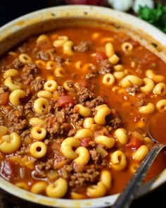 a bowl of chili macaroni and cheese soup