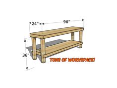 a wooden table with measurements for the top