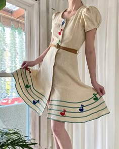 Summer Vintage Dress, 1930s Summer Fashion, Music Note Dress, Vintage Wardrobe, Special Dresses