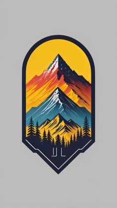 a mountain with trees on it in the middle of an oval shaped badge that says uj