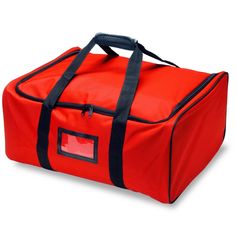 a red duffel bag with black handles and straps on the bottom, sitting against a white background