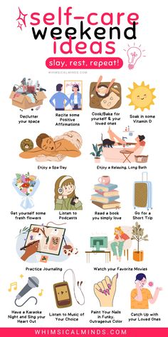 Unwind and recharge with 10 must-try self-care ideas that promise to turn your 'me time' into a blissful escape. From soothing spa sessions to empowering solo adventures, these tips will have you saying goodbye to stress and hello to pure relaxation. self care ideas | self care checklist | self care vision board | self care weekend quotes Self Help Checklist, How To Relax Your Body Tips, Relaxing Vision Board, Self Care Tool Kit, Self Care Image Ideas, Bucket List Travel Ideas, At Home Self Care Ideas, Self Care Night Ideas, Self Care Day Routine