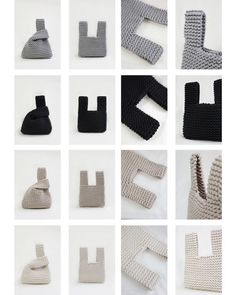 many different knitted objects are arranged in the shape of squares and rectangles