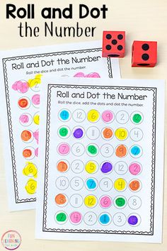 roll and dot the number worksheet for kids to practice numbers with dices