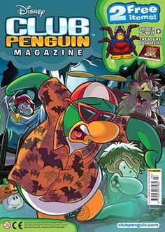 the front cover of club penguin magazine, featuring an angry bird and other cartoon characters