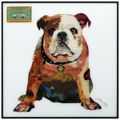 a painting of a dog with patches on it's face and neck, sitting in front of a white background