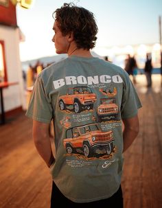 Ford Bronco Off Road Tee. Graphic Screened On Left Chest And Back. Ribbed Crew Neckline. Short Sleeve. 100% Cotton. Machine Wash. Imported. Cool Graphic Tees Men, Country Shirts Men, Men’s Country Outfit Summer, Men’s Style Graphic Tees, Mens Graphic Tee Outfit, Bronco Shirt, Hunting Outfits, Casual Guy, Men Graphic Tees