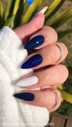 Blue And White Nails, Stiletto Nails, Nude Nails, Almond Nails