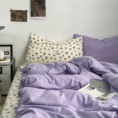 Peekaboo Mixed Solid Floral Bedding Bundle + Purple / Small Flat Purple And Grey Room, Purple Bedding Aesthetic, Purple Bed Set, Purple Bedroom Aesthetic, Purple Aesthetic Bedroom, Solid Backdrop, Soft Room, Purple Bed, Purple Comfort