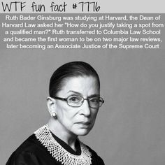 a black and white photo with the caption'ruth bader ginsburg was studying at harvard, the dean of harvard law