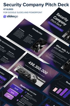 Security Company Pitch Deck Dark Gradient, Company Presentation, Security Company, Dark Modern, Slides Design, Documents Design, Powerpoint Presentation Design