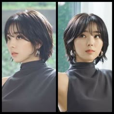 Short Black Hair With Side Bangs, Chin Length Hair Layers, Style Short Wolf Cut, Short Round Haircut, Japanese Haircuts For Women, Japanese Short Hair With Bangs, Short Asian Bob, Japanese Pixie Cut, Side Bang Short Hair