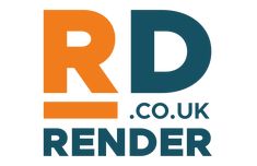 the r d co uk logo, with orange and blue letters on it's left side