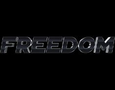 the words freedom are shown in black and white with silver letters that spell out the word,