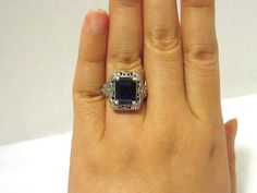 ; Pretty Engagement Rings, Sterling Silver Filigree, Filigree Ring, Art Deco Inspired, Silver Filigree, Ring Ring, Silver Blue, Vintage Art Deco, Blue Sapphire