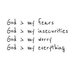 a handwritten note with the words god, my fears and insecurties