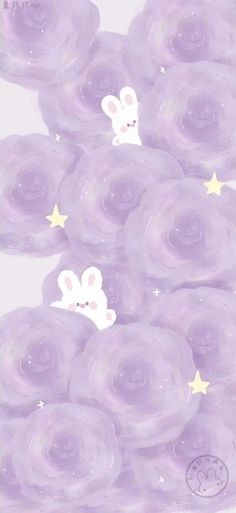 an image of purple bubbles with stars and bunny on them in the air, as if they were floating