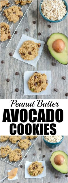 an avocado cookie with oatmeal and chocolate chips on the side