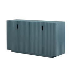 a blue metal cabinet with two doors