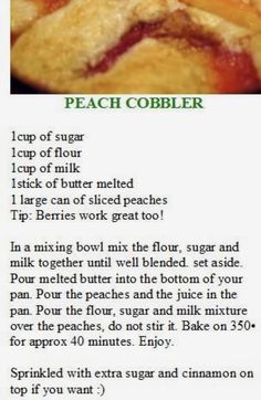 a recipe for peach cobbler is shown here