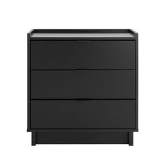 a black dresser with three drawers on it's sides and one drawer open to show the