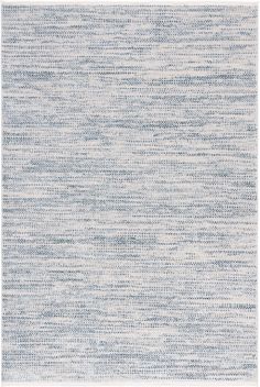 a blue and white rug with lines on it