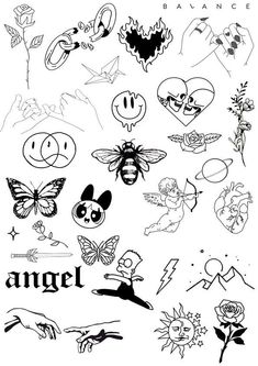 an angel tattoo design with many different symbols