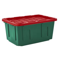 a green and red plastic storage box