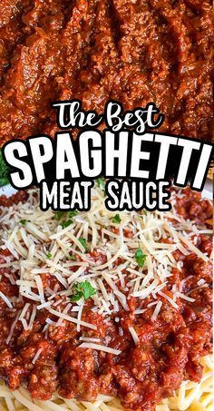 spaghetti with sauce and parmesan cheese on top, the best spaghetti meat sauce