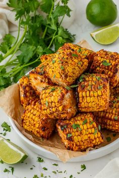 grilled corn on the cob with limes and cilantro