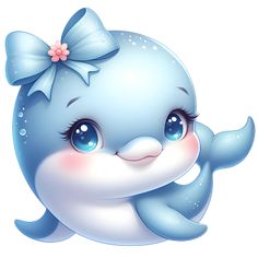 a cute little blue whale with a bow on its head