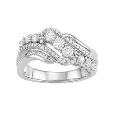 a white gold ring with three rows of diamonds