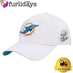 a white hat with the dolphins logo on it