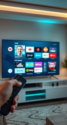 a person holding a remote control in front of a television