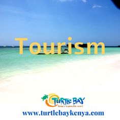 the words tourism are in front of an image of a beach with boats on it