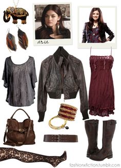 a woman's outfit and accessories including boots, jacket, purse, belt, necklaces