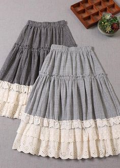 Fine Light Gray Plaid Patchwork Wrinkled Lace Fall Skirts Dress Patterns, Skirt Outfits, Rock Outfit, Skirt Maxi, Fall Skirts, Gray Plaid, Mode Vintage, Sewing Clothes, Upcycle Clothes