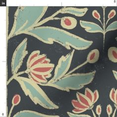 an old wallpaper with red and blue flowers on it