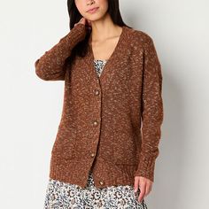 This a.n.a women's knitted cardigan is a versatile piece that can be worn over a dress or jeans and t-shirt ensemble. This long cardigan is designed for a loose-fit from a soft stretchy knit with button closures, a plunging neckline and ribbed trims. Closure Type: Button, Open FrontFit: Loose FitNeckline: Open NeckPockets: 1 Front Slip PocketSleeve Length: Long SleeveSleeve Style: Drop-Shoulder SleeveApparel Length: 28 Inches - FrontFiber Content: 46% Polyester, 26% Recycled Polyester, 26% Acryl Tall Sweater, Cardigan Brown, Knitting Women Cardigan, Large Sweaters, Small Sweater, Knitted Cardigan, Open Front Cardigan, Long Cardigan, Plunging Neckline