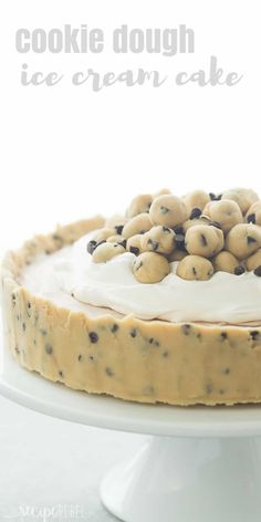 a cookie dough ice cream cake with chocolate chips on top